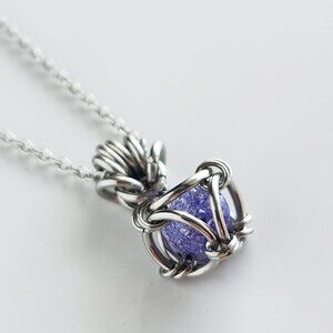 Whimsical fairy silver and purple pearl chainmail necklace